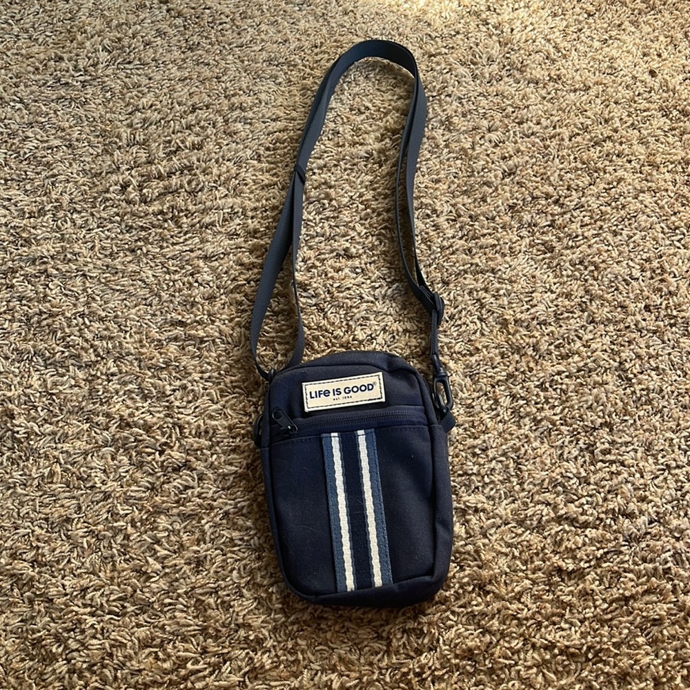 Life is Good Blue Side Bag Adjustable Strap, crossbody Cellphone Small Purse